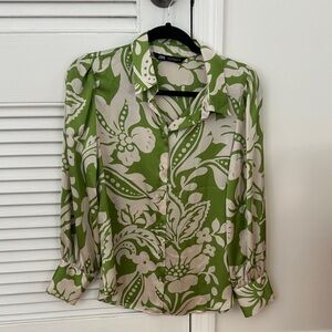 Zara Cream and Green Patterned Blouse